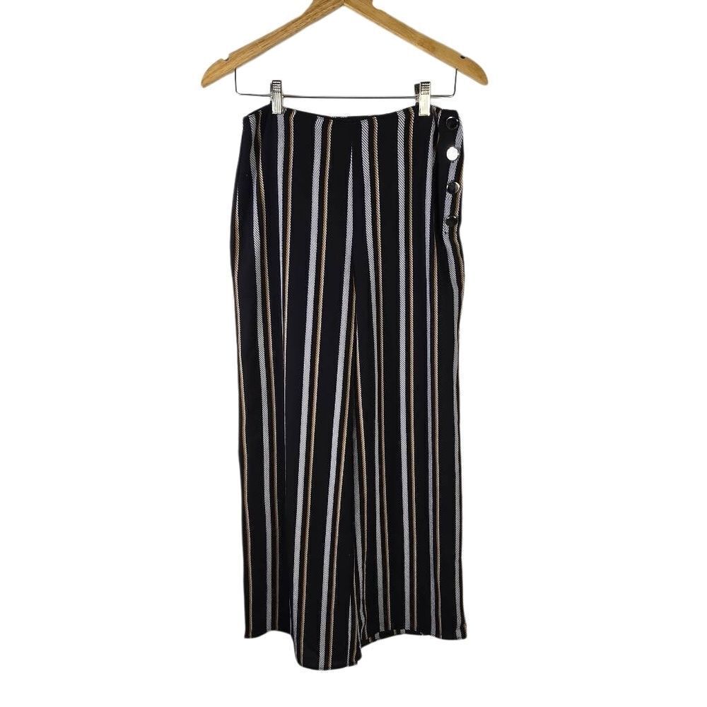 Lush Black and White Striped Wide Leg Pants Size M
